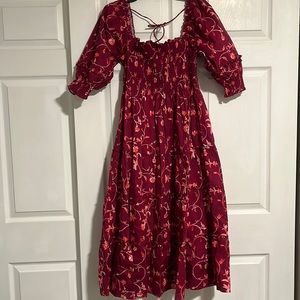 HILL HOUSE nap dress Nesli burgundy floral size M